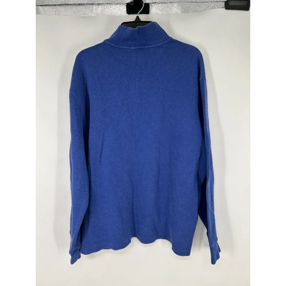Polo Ralph Lauren Sweater Mens 2XL 1/4 Quarter Zip Knit Royal Blue Leather Tab